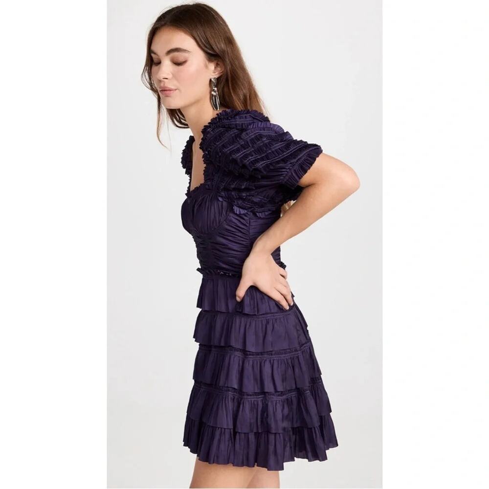 Ulla Johnson Lucette Tiered Satin Pleated Mini Short Dress in Lago Purple Size 6